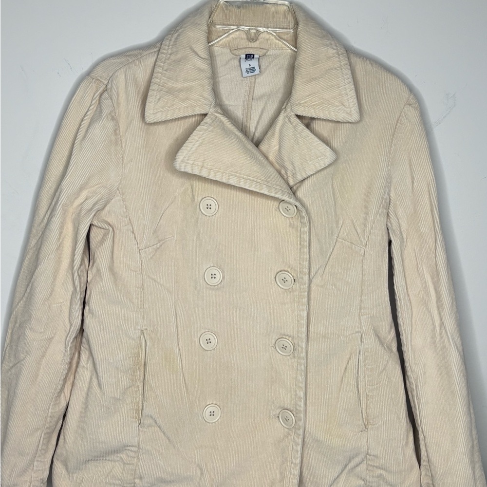 BN9 GAP Beige Corduroy Jacket Double-Breasted Pea Coat Women Small‎ - Picture 2 of 11